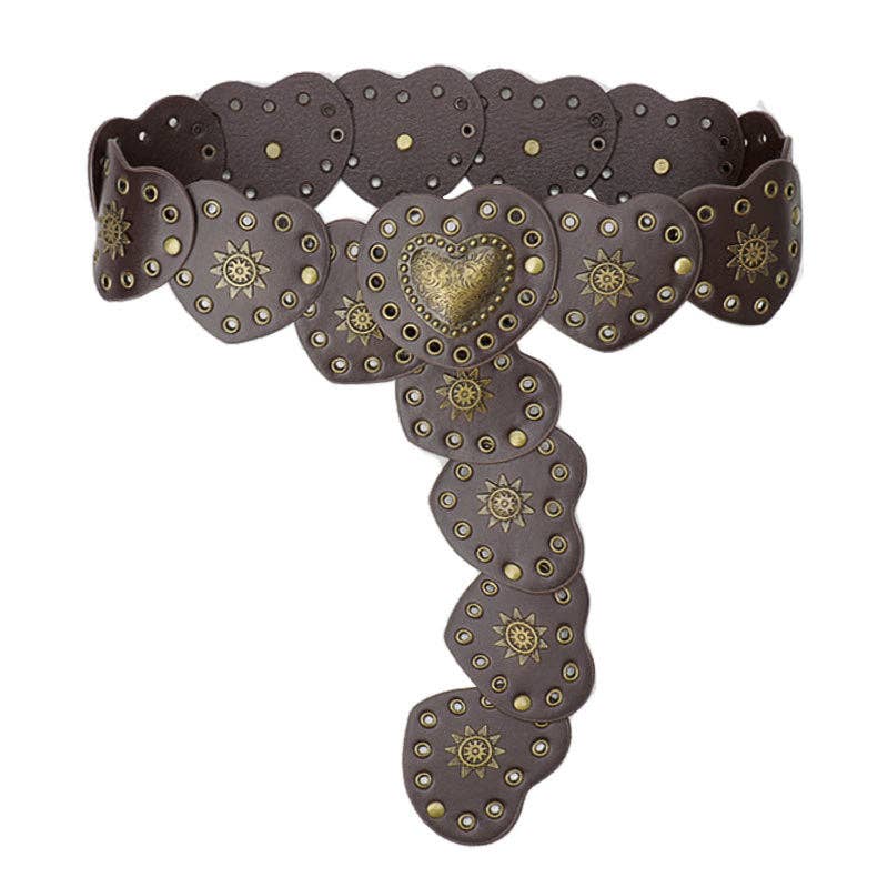 Boho Heart Wide Waist Western Leather Belt