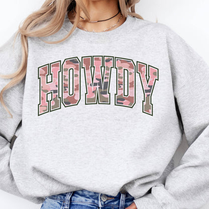 Western Camo Howdy Pink Camouflage Retro Graphic Sweatshirt