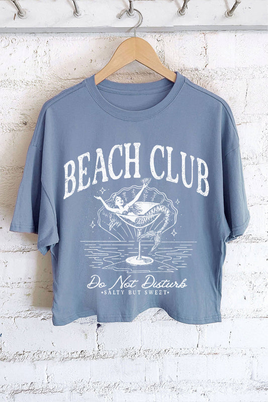 BEACH CLUB DO NOT DISTURB GRAPHIC LONG CROP TOP : INDIGO BLUE
