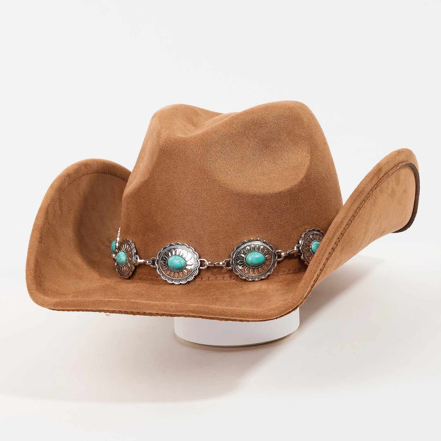 Turquoise Oval Stone Strap Western Cowboy Hat: BR
