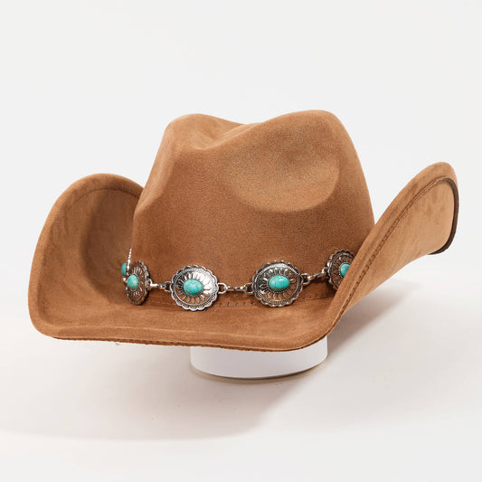 Turquoise Oval Stone Strap Western Cowboy Hat: BR