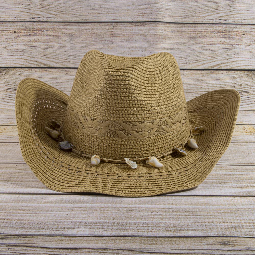 Shell Bead Band Straw Cowboy Hat