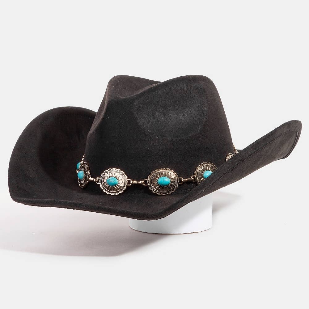 Turquoise Oval Stone Strap Western Cowboy Hat: BR