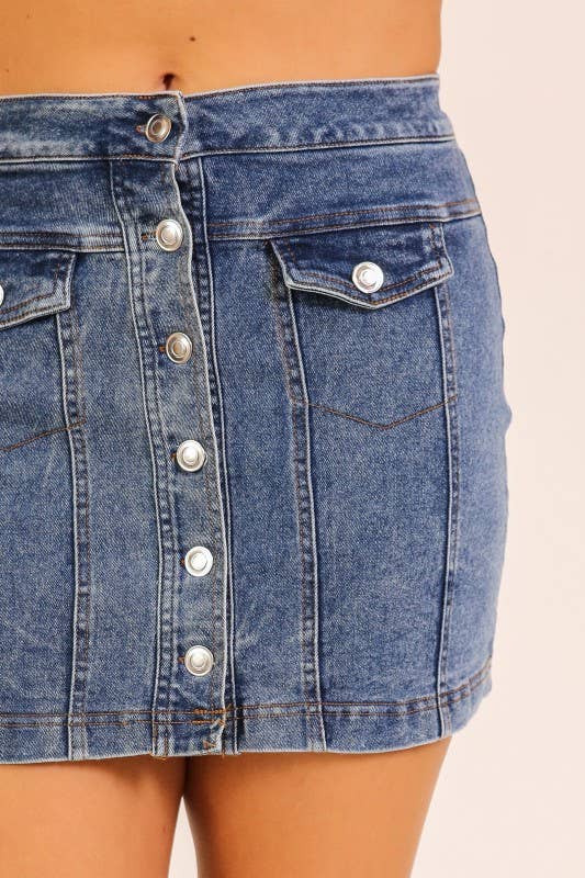 Stretchy Button Down Denim Skirt