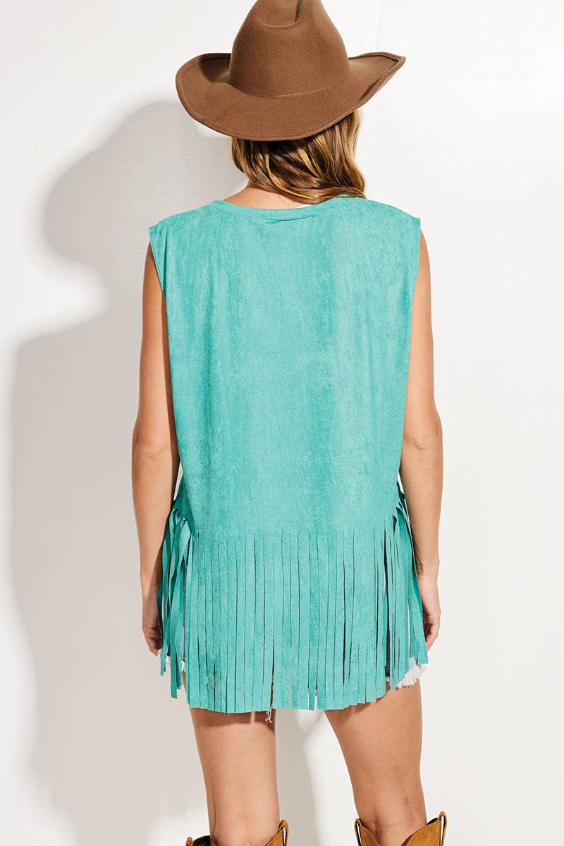 T939G10634 - Everyday Casual Suede Fringe Women's Tank Top