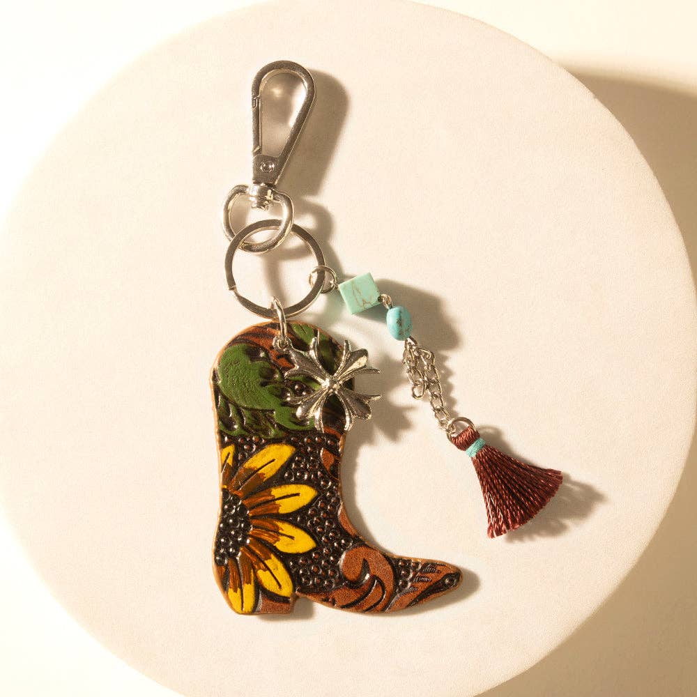 Southern Bloom Boot Handtooled Leather Key