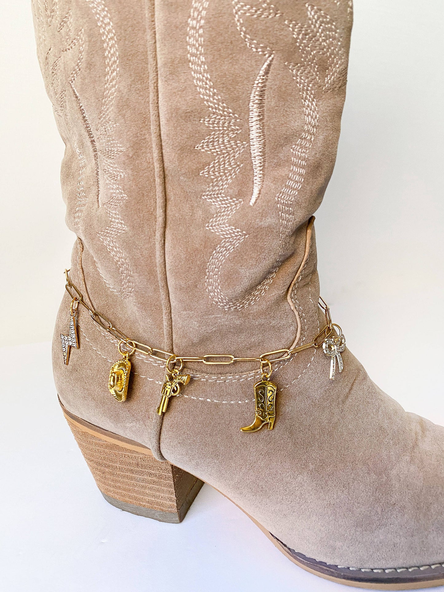 Western Boot Charm Wrap – Gold Chain with Cowgirl Charms: Saddle Up Set