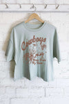 COWBOYS NEVER BRAKE MY HEART GRAPHIC LONG CROP TOP: Dusty mint