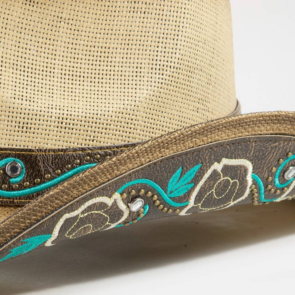 Western Butterfly Concho Detail Straw Cowboy Hat: BR
