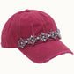 Bejeweled Bling Glitz Distressed Cap, Adjustable: Burnt Orange