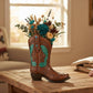 Tooled Western Boot Decorative Holder with Turquoise Accents