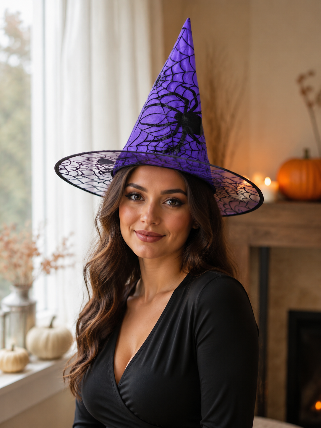 Halloween Witch Hat with Spiderweb Foil