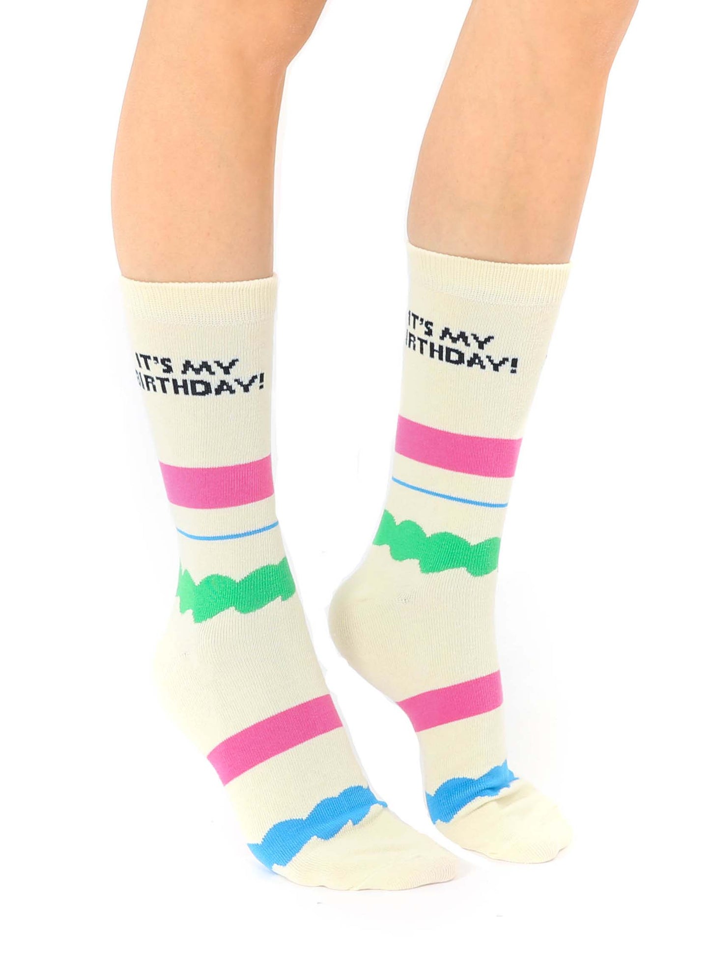 3D Packaged Crew Socks - Cake - "It's My Birthday" - Cream