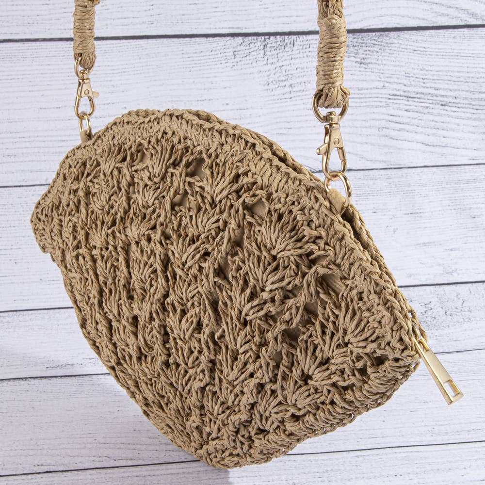 Pearl Beaded Straw Crochet Shell Bag