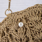Pearl Beaded Straw Crochet Shell Bag