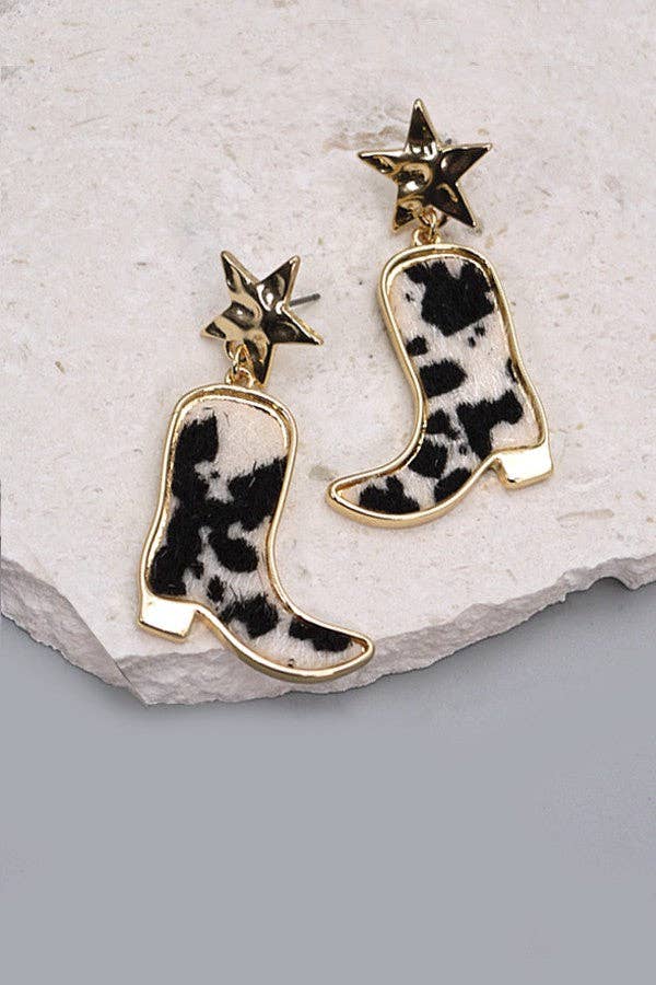 ANIMAL LEATHER BOOTS STAR POST EARRINGS | 10E3060201: LEOPARD