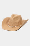 Cowrie Shell Straw Braided Cowboy Hat: KA