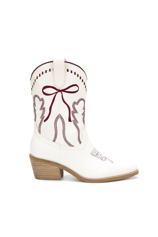 Zeta Ribbon Embroidery Western Ankle Boots