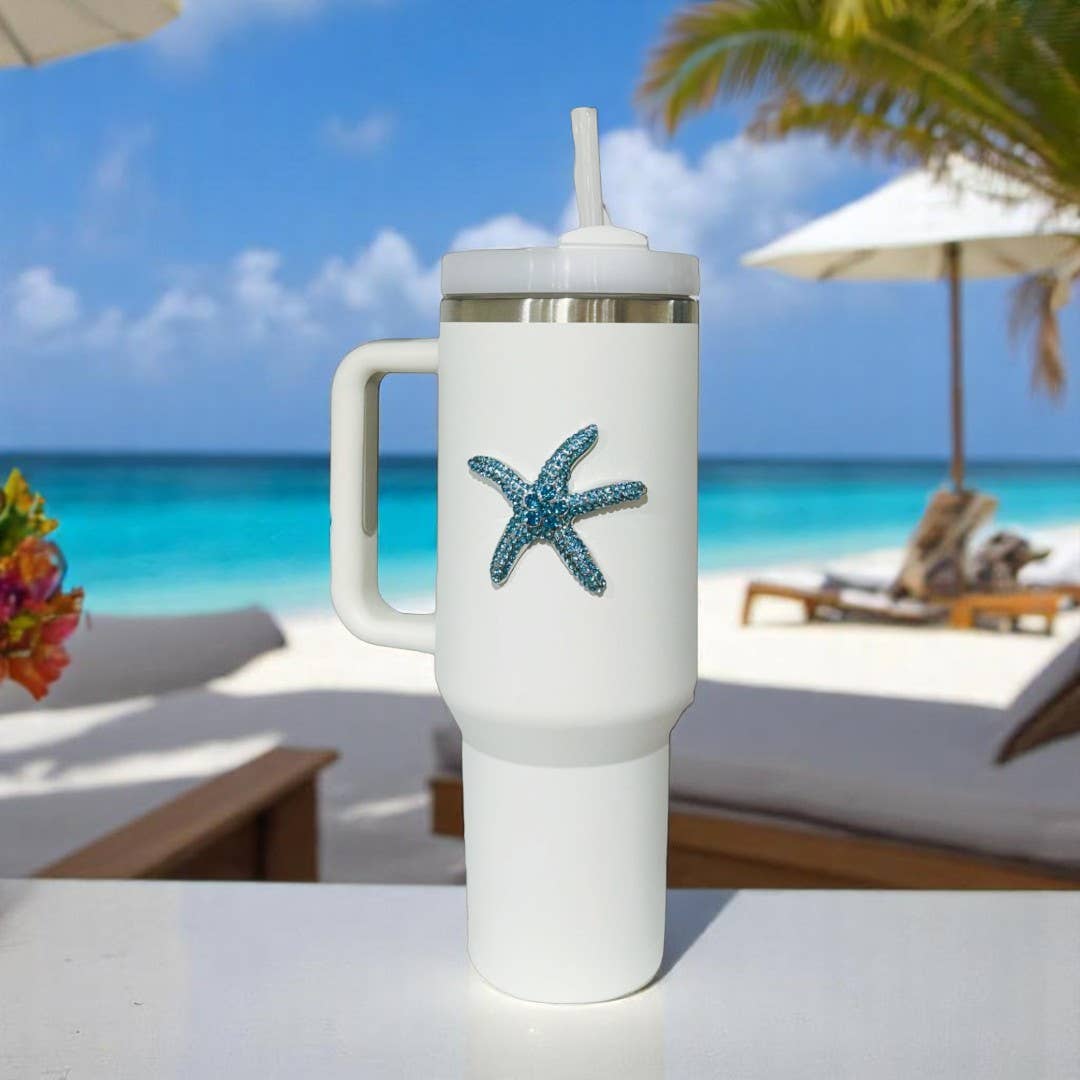 Blue Starfish Jeweled Tumbler