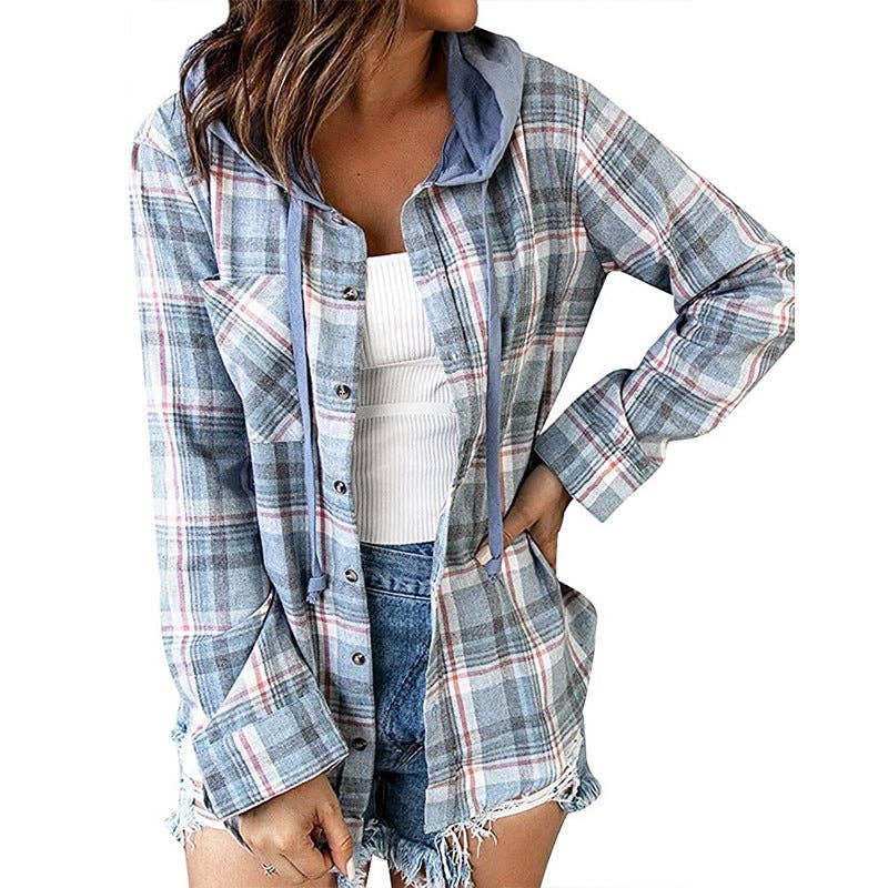 Hooded Plaid Button-Up flannel