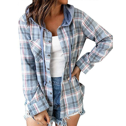 Hooded Plaid Button-Up flannel