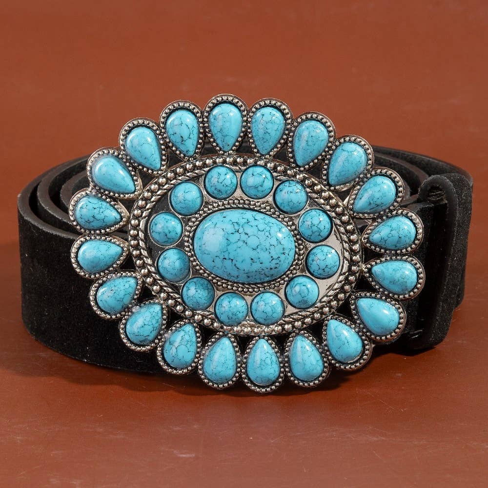 Western Concho Turquoise Stone Buckle Belt