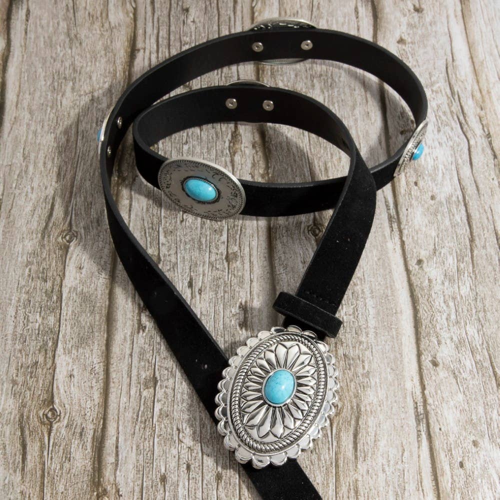 Oval Concho Buckle Western Belt