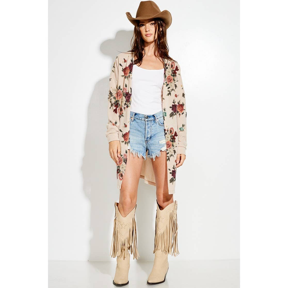 Floral print Knit casual style Cardigan