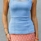 Stretch Denim Square Neck Top