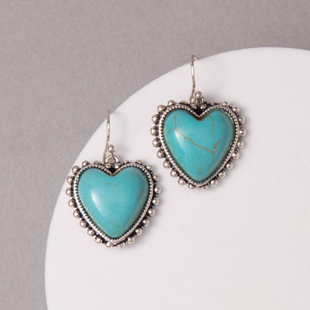Western Heart Concho Dangle Earrings : Turquoise