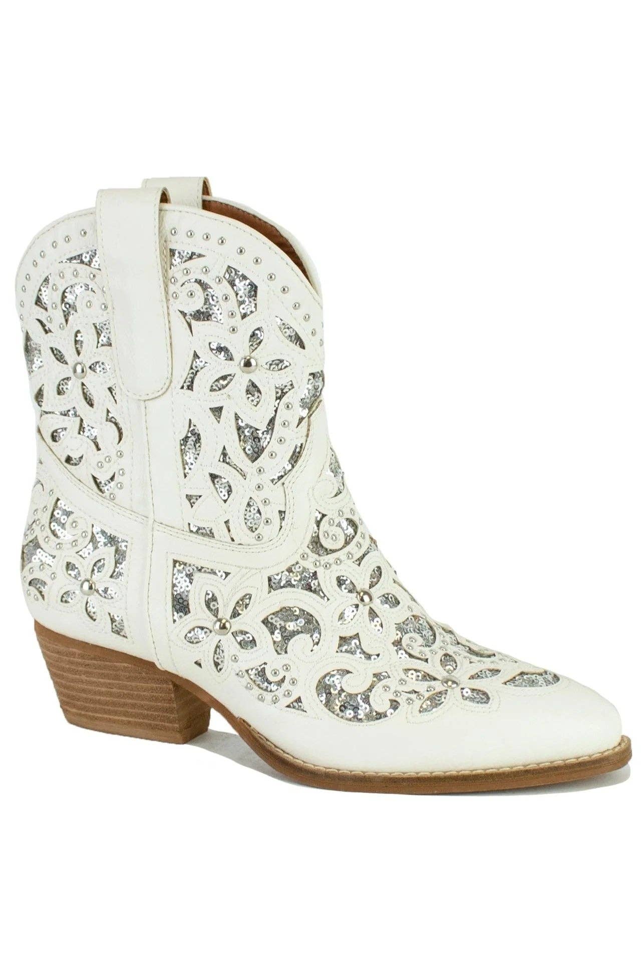 Beast Fashion Block Heel Sequins Western Cowgirl Boots