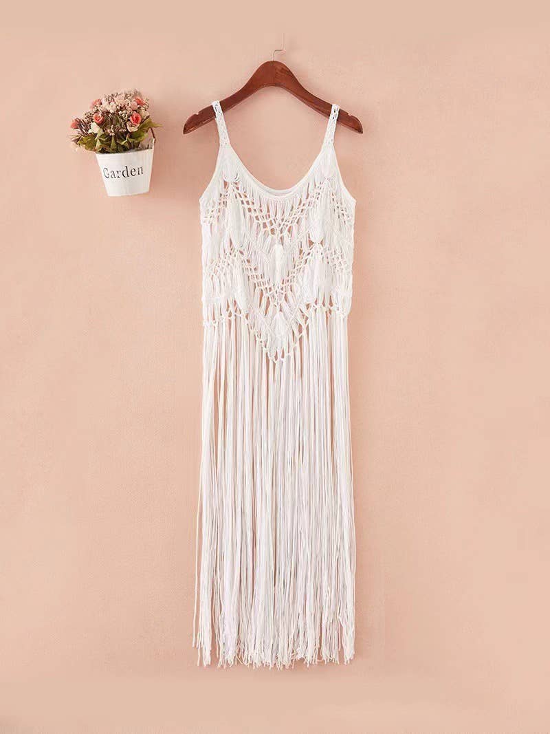 Lace Crochet Tassel Cami Dress: / Missy / One Size