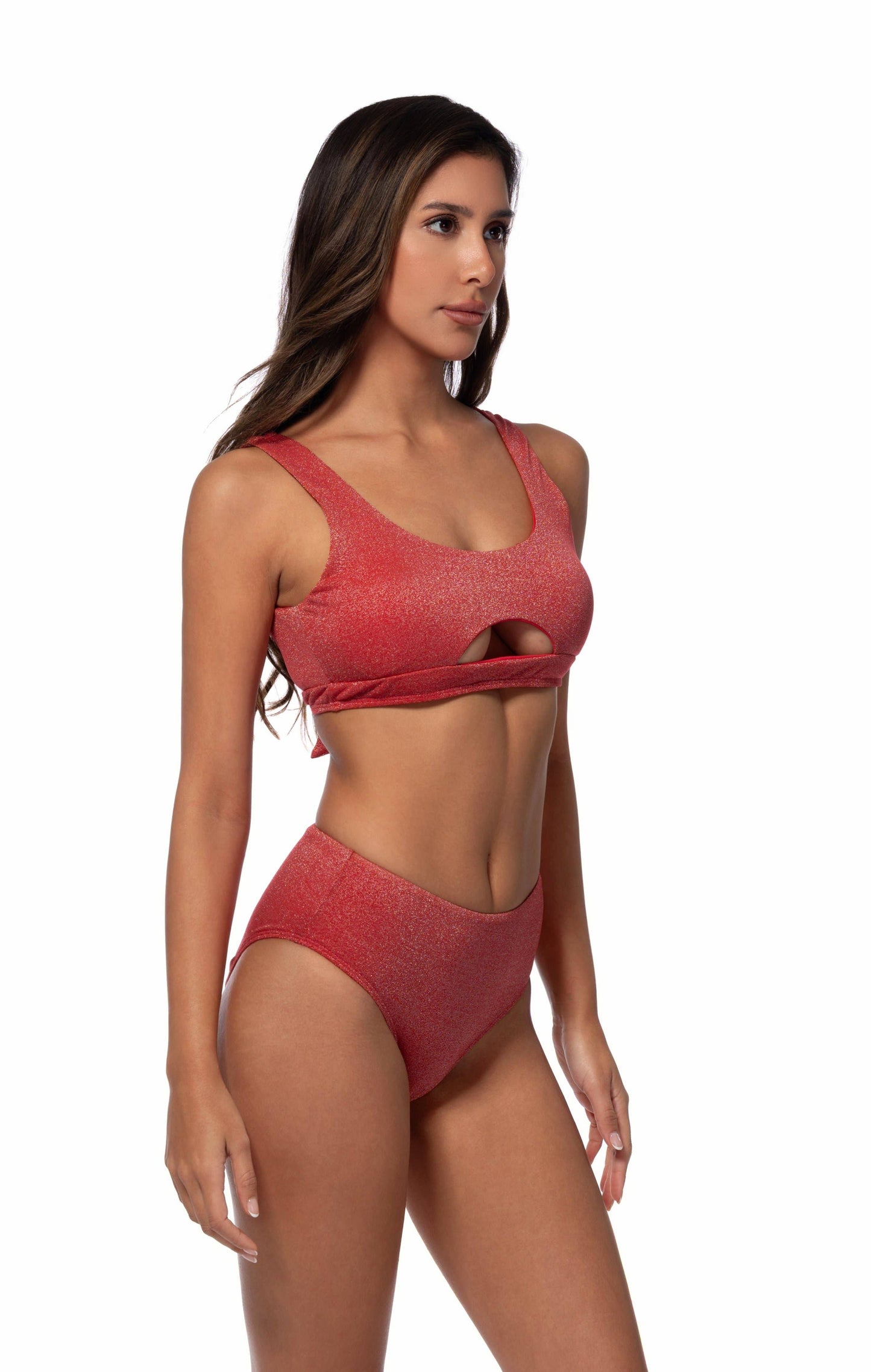 825616-SOLID SHIMMER HIGH WAIST BIKINI SET