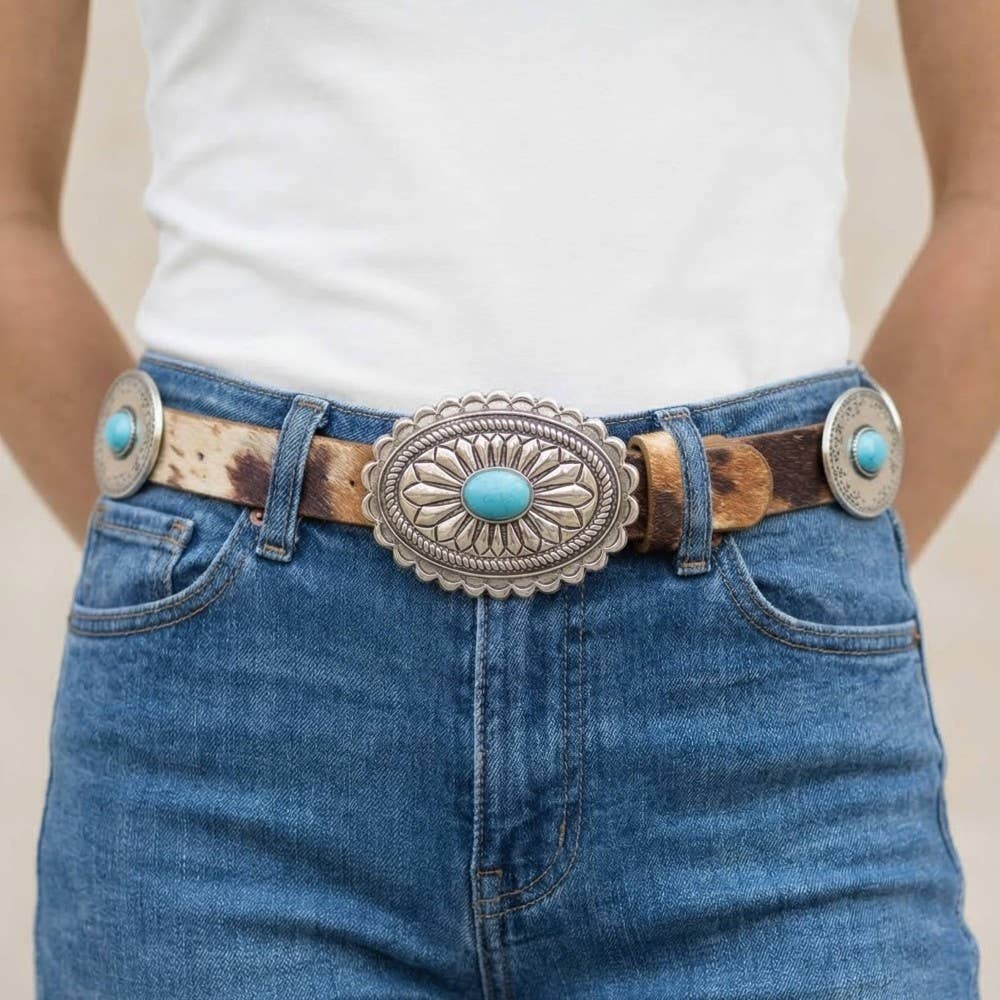 Oval Concho Buckle Western Belt
