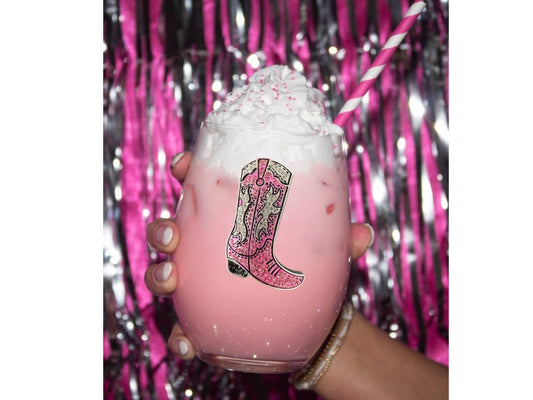 Pink Cowboy Boot Stemless Wine Glass