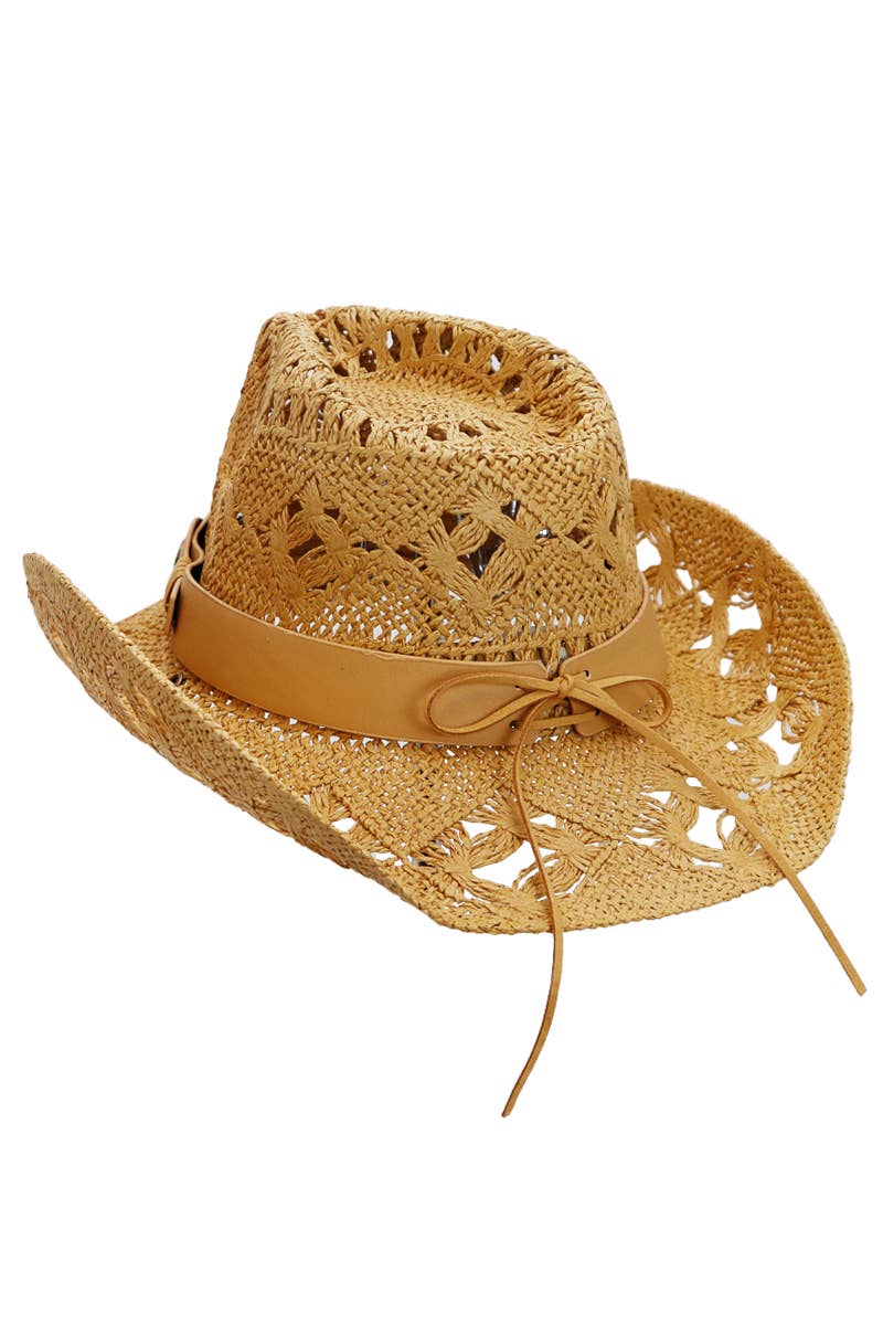 Longhorn Monochrome Belt Crochet Woven Cowboy Hat: Hot Pink