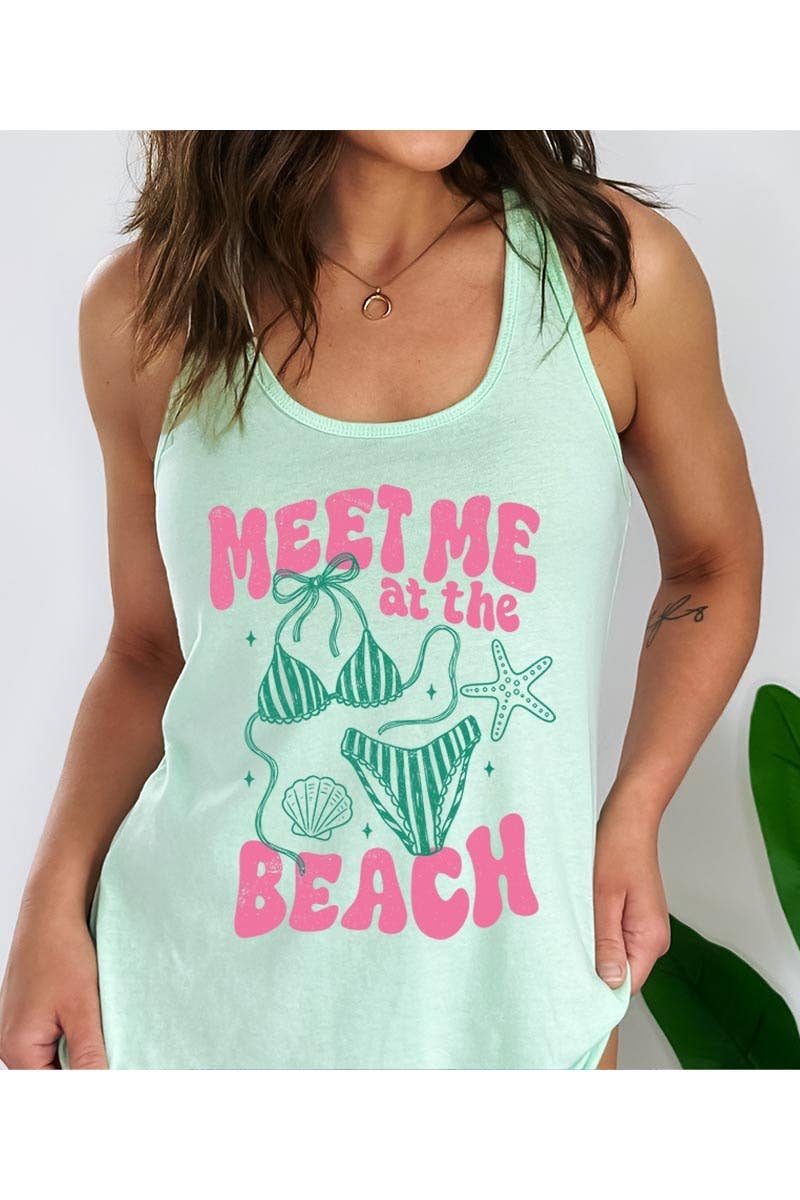 Meet Me At The Beach Graphic Racerback Tank: MINT / S