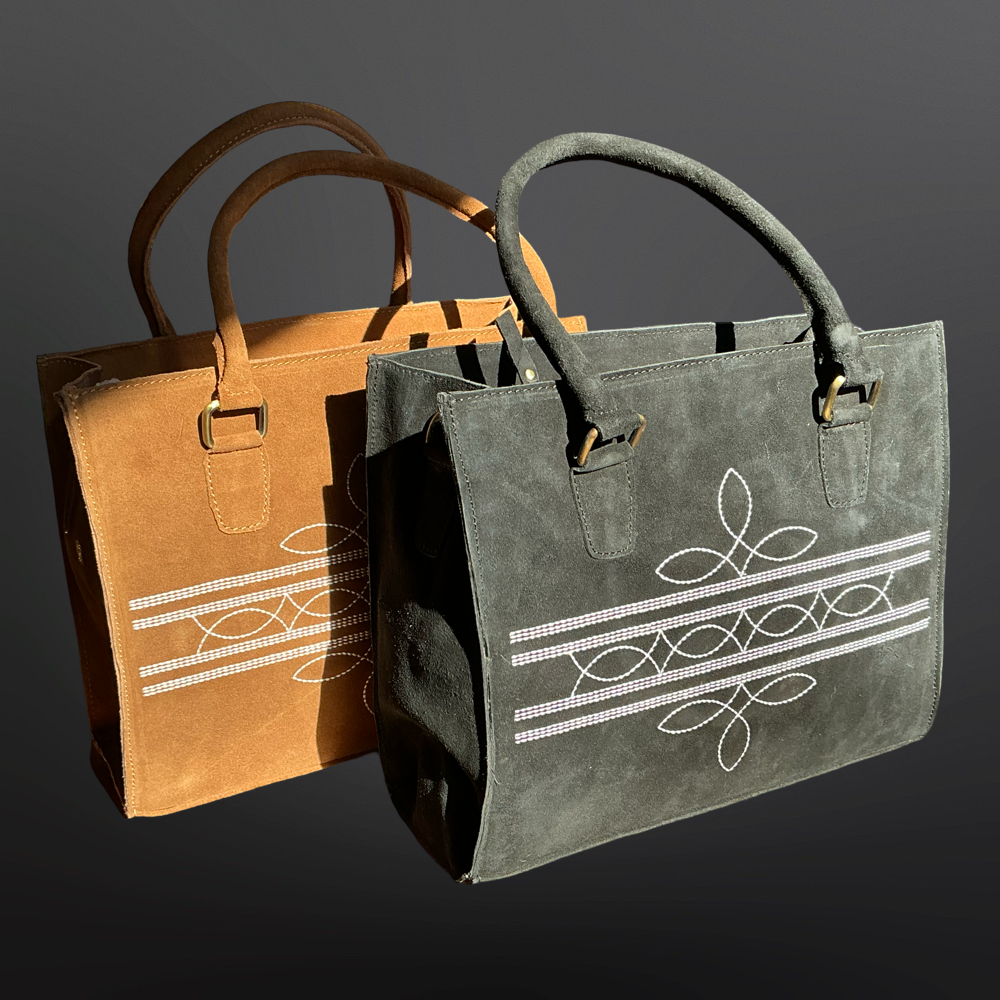 Western Boot Stitch Suede Leather Handbag
