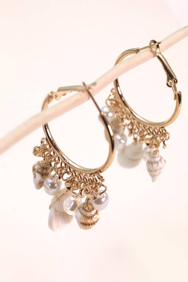 MULTI NATURAL SEASHELL CLUSTER DROP EARRINGS | 80E3051: GOLD