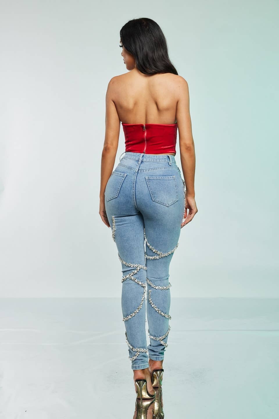 Velvet Corset Rhinestones: RED