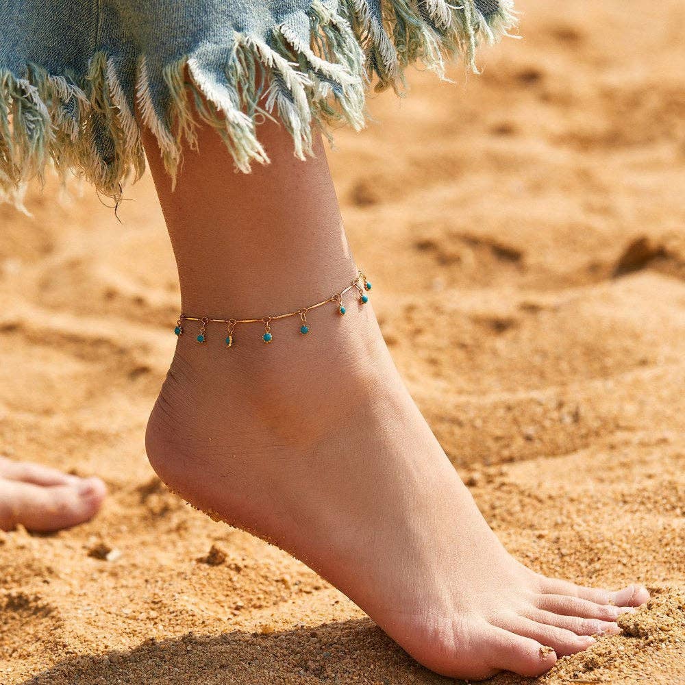 Blue Bead Chain Anklets