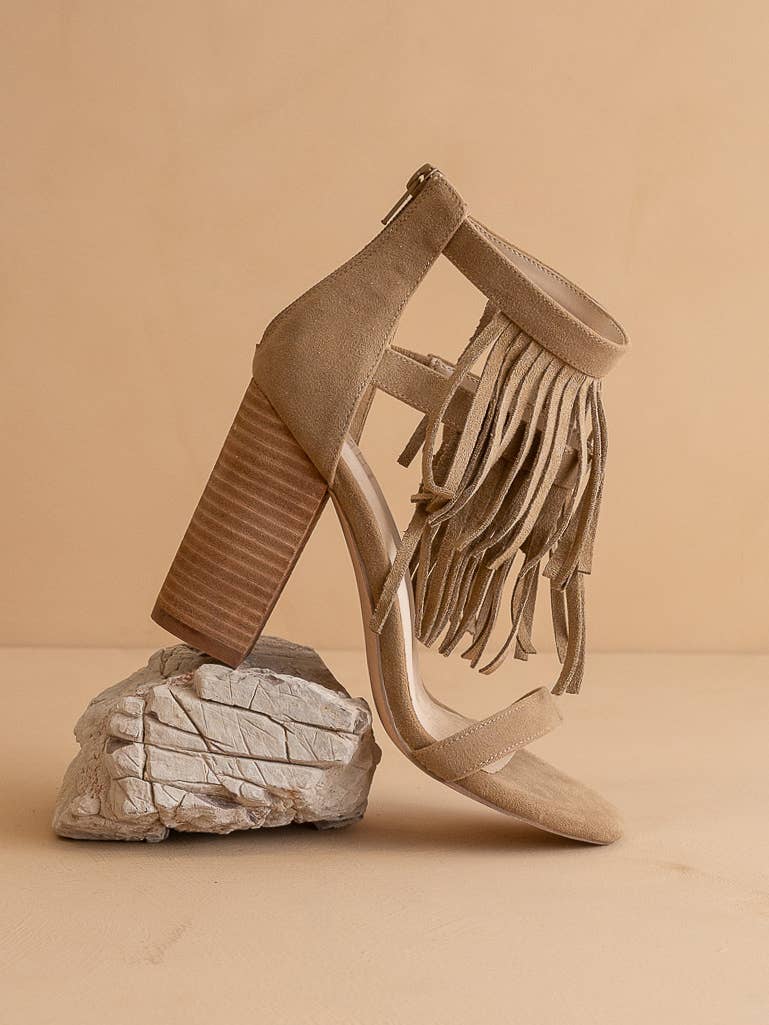 The Gela Khaki | Fringe Framed Heel: KHAKI