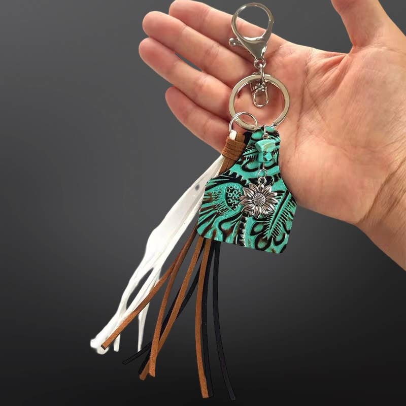 Cow Tag Tassel Vegan Leather Keychain