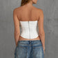 KARMEN Strapless Semi Sheer Bow Embellised Bustier Top: White
