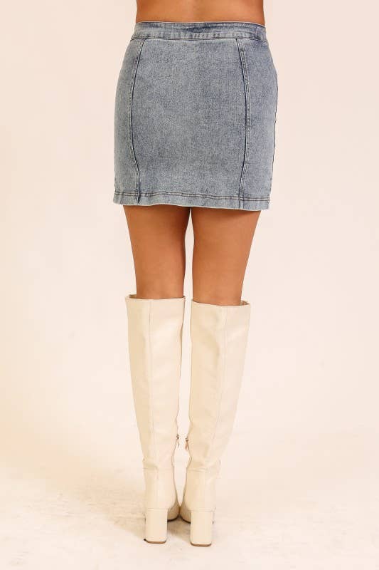 Stretchy Button Down Denim Skirt