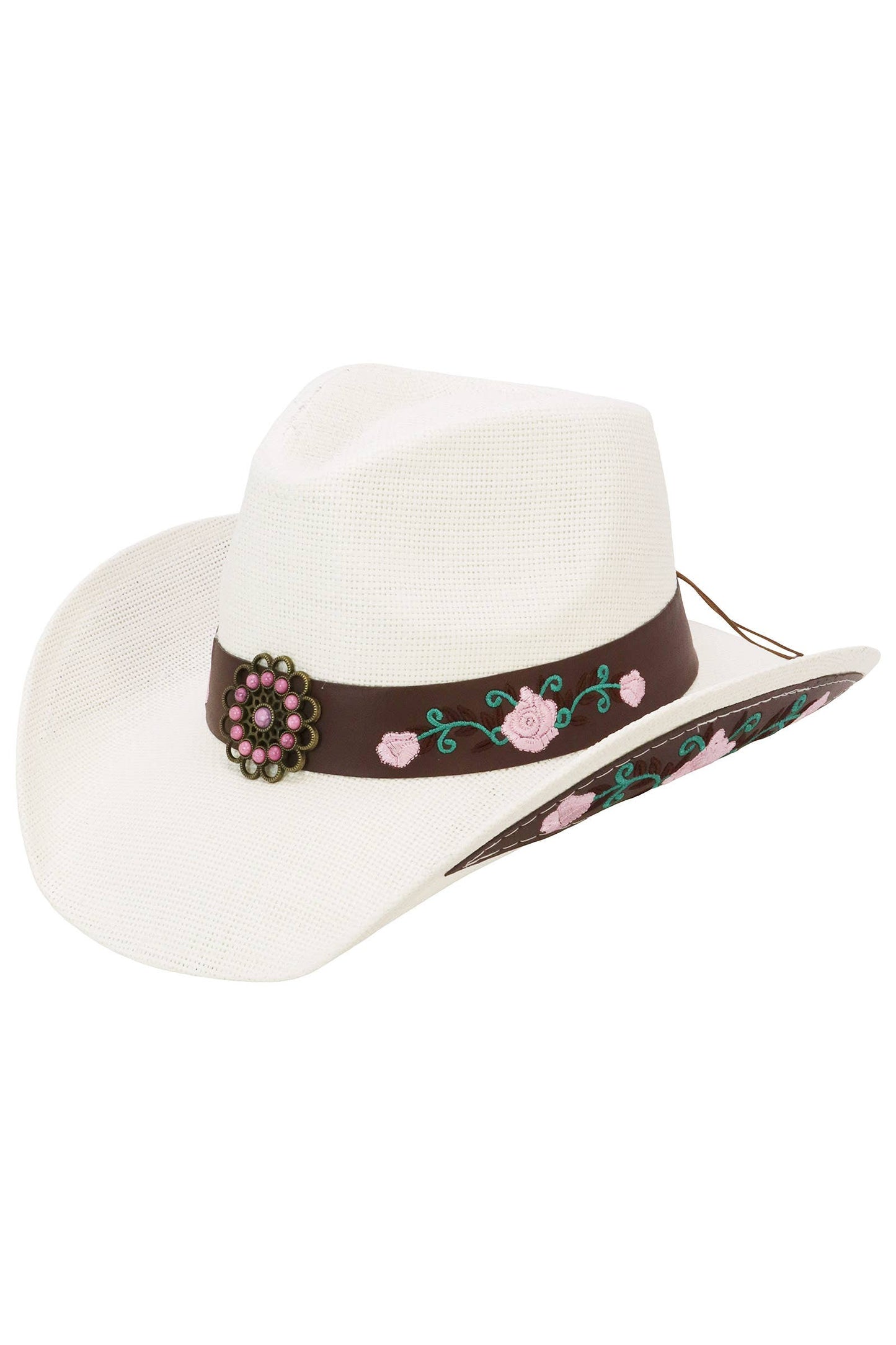 Pink Rose Concho Belt Embroidered Cowgirl Hat