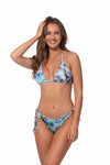 P1941-RUFFLED TRIM PRINTED TRIANGLE BIKINI SET