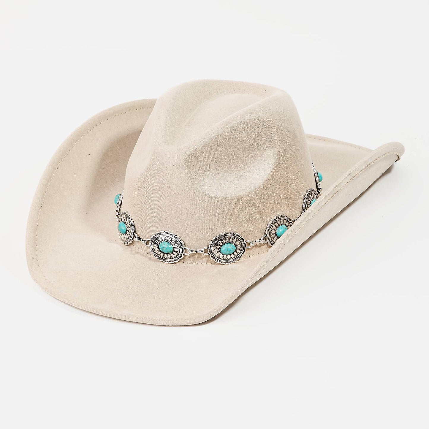 Turquoise Oval Stone Strap Western Cowboy Hat: BR