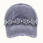 Bejeweled Bling Glitz Distressed Cap, Adjustable: Burnt Orange