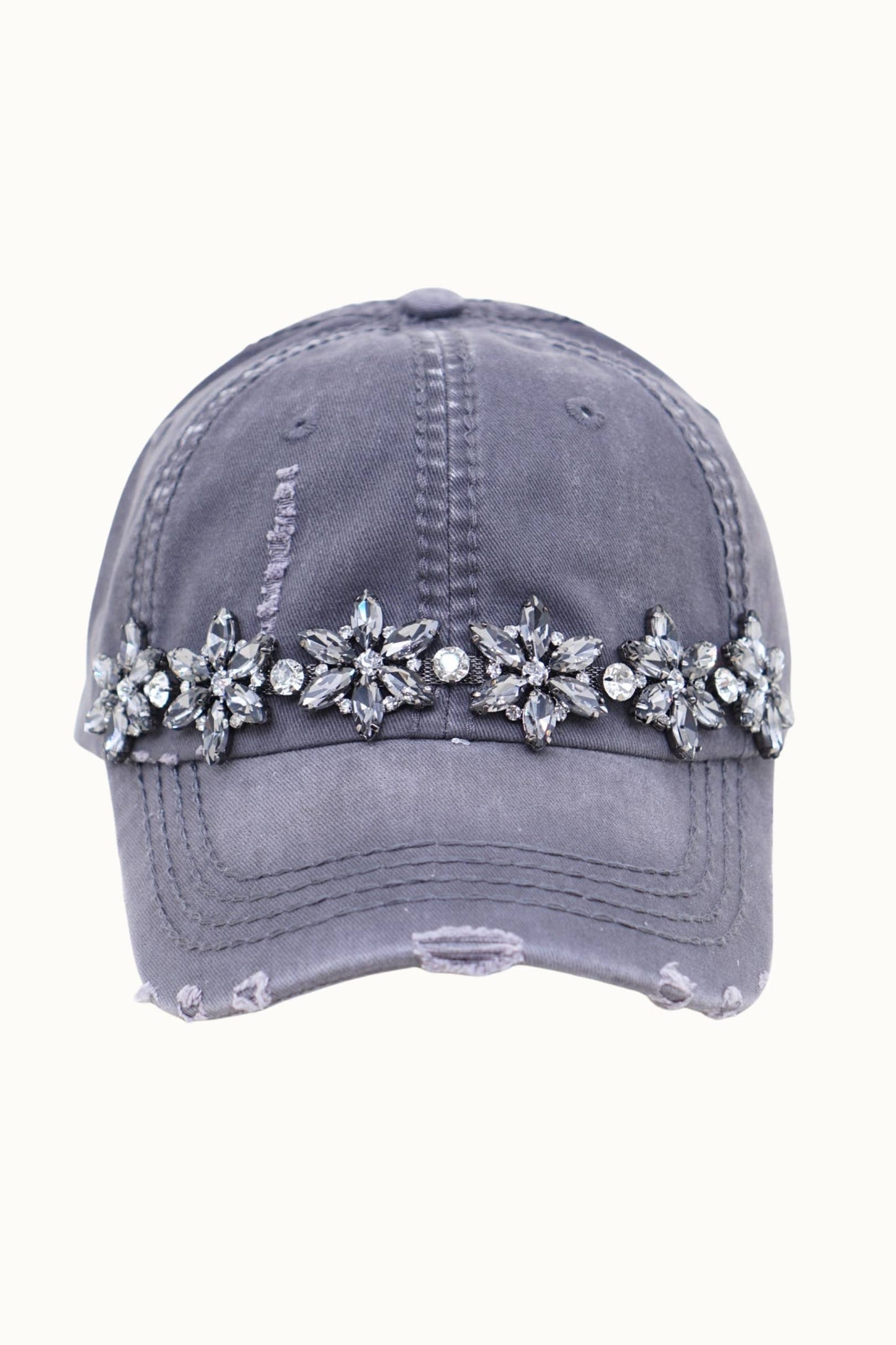 Bejeweled Bling Glitz Distressed Cap, Adjustable: Burnt Orange